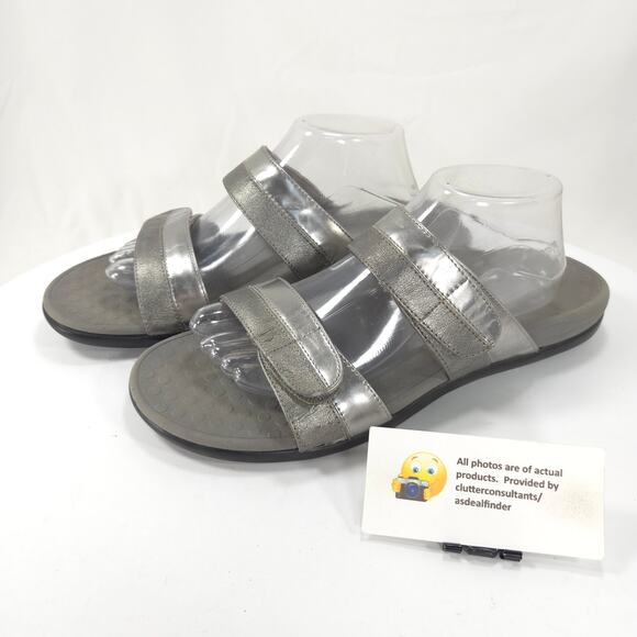 Vionic 2 Strap Slip On Slide Casual Sandals Womens Size 11 Silver - Picture 1 of 9
